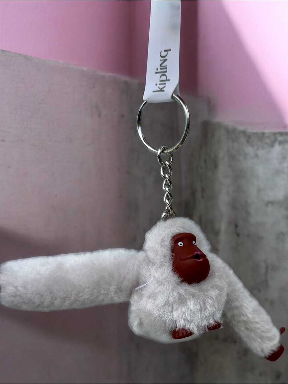 NWT Kipling Aracely Light Gray Small Monkey Keychain Bag Charm Plush Gorilla